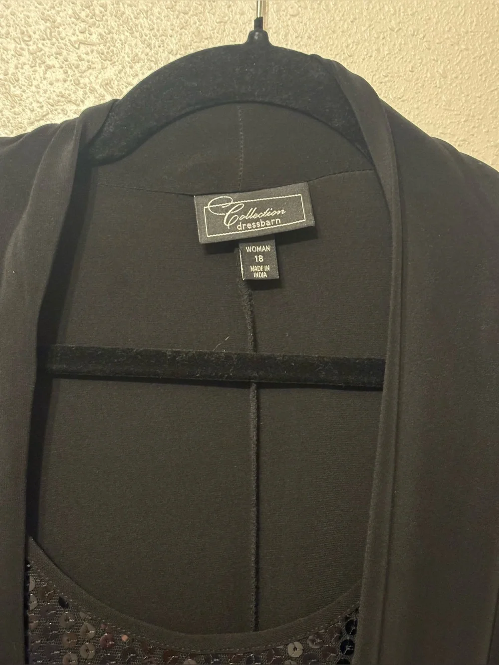 dressbarn Black Draped Neck Dress Jacket with Sequin Panel 18 0020S
